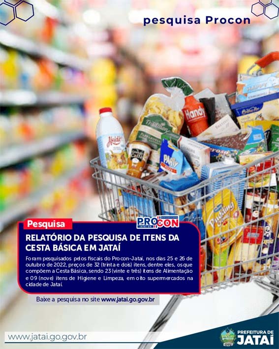 PROCON/Jataí informa preço da cesta básica em supermercados pesquisados