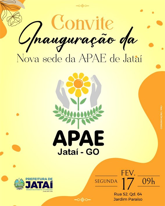 CONVITE: Nova sede da Apae de Jataí será inaugurada na segunda, (17)